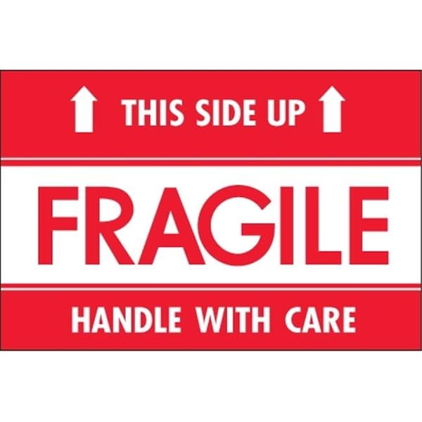 Box Partners Tape Logic DL2156 2 x 3 in. - Fragile - This Side Up - HWC Labels; Red & White - Roll of 500 DL2156 - main